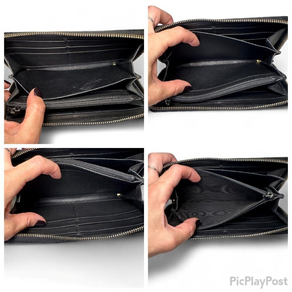 GUCCI Guccissima Leather Zip Around Long Wallet, Black GG Embossed - Picture 14 of 15